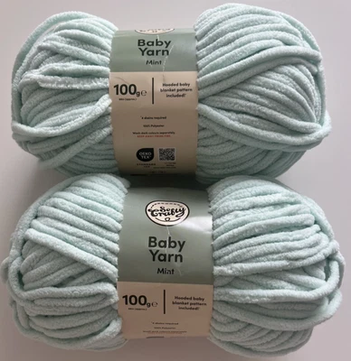 Mint green 2 x 100g balls baby yarn So Crafty 200g chenille wool polyester knit - Image 1 of 4