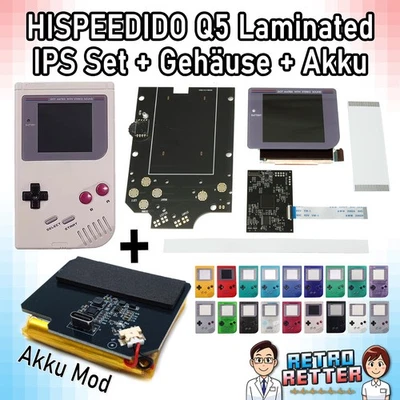 HISPEEDIDO GameBoy Classic Q5 IPS Set + Gehäuse + Akku DMG XL LCD Mod Kit Screen