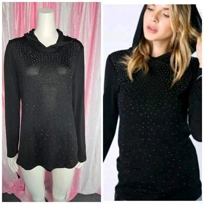 Moletom com capuz Vocal strass leve preto stretch tamanho grande novo com etiquetas - Imagem 1 de 4