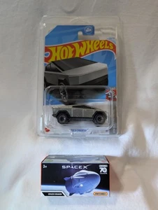 2024 Hot Wheels TESLA CYBERTRUCK (wProtector Case) & SPACEX DRAGON Lot of 2 New! - Picture 1 of 5