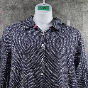 Foxcroft Shirt Womens 20W Blue White Chevron Micro Dot Wrinkle Free Cotton Basic - Picture 1 of 10