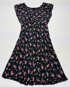 Black Floral Flowy Babydoll Cap Sleeve Cottagecore Boho Dress Size L Dainty Y2K - Picture 1 of 22