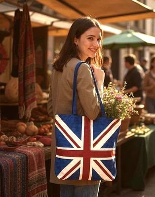 Woven Cloth Union Jack Large Shopping Beach Tote Bag & Paddington Open Top Bag - Image 1 of 4