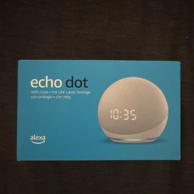 Amazon Echo Dot Gen 4 Mit Uhr LED Display 3,5 mm Klinke Weiß Grau - Top - in OVP - Bild 1 von 4