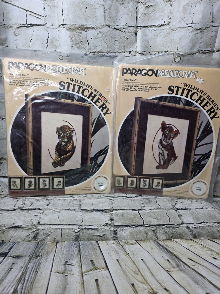 2 VTG Paragon Needlecraft Wildlife Series Needlepoint Kits Tiger & Leopard Cub - Image 1 of 4
