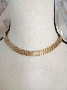 Vintage Gold Mesh Flat Chain Necklace Choker Collar - Picture 1 of 3