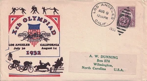 1932 Los Angeles, California Duplex Cancel on Cover with Scarce Olympics Cachet - Picture 1 of 1
