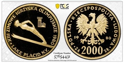 Poland 1980(MW). 2000 Zlotych Lake Placid Olympic Winter Games PCGS PR68 DCAM - Image 1 of 2