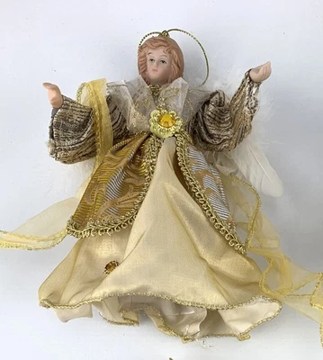 Weihnachtsengel Engel Gold mit Federflügel Baumspitze Weihnachten Höhe ca. 17 cm - Bild 1 von 4