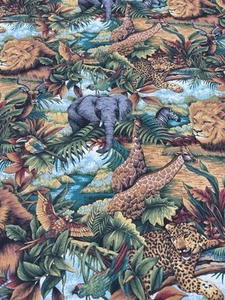 Springs Industries Jungle Safari Cotton Sewing Fabric 4 Yds Lion Parrot Crafts - Picture 1 of 8