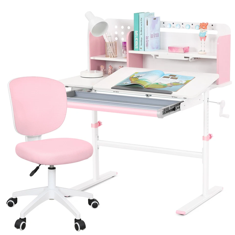 Juego de sillas y escritorio de estudio ajustable en altura para niños mesa de dibujo juego de sillas de computadora Foto 1 de 1
