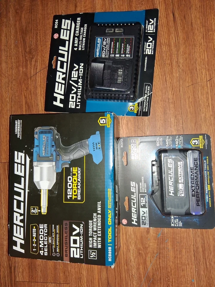 HERCULES 1/2"DR IMPACT W/EXT. 20V BRUSHLESS 4 MODE W/20V/12V 4 AMP CHARGER&20V - Image 1 of 1