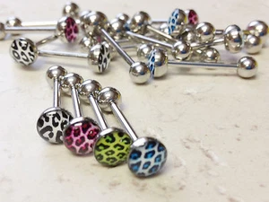T#119 - 20pc Leopard Skin Logo Tongue Rings Wholesale Tounge Body Jewelry - Bild 1 von 1