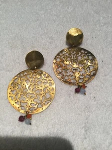 Suzani Design Nuovi Orecchini Rotondi Tono Oro Brunito Tricolore Pietre 2" L Pierce - Foto 1 di 4