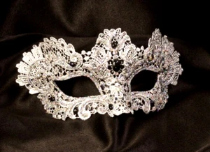 Maschera Veneziana originale donna macramè parete o indossabile Venezia argento - Foto 1 di 5