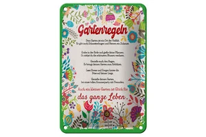 Blechschild Spruch 12x18 cm Gartenregeln Garten ist Ort der Vielfalt Schild - Photo 1 sur 5
