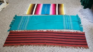 3 VINTAGE TABLE SCARVES RUNNERS WOVEN WOOL SOUTHWEST VIBE NICE LOT - Picture 1 of 9