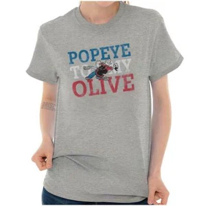 Vintage Popeye Olive Oyl Cartoon Cute Love Womens Graphic Crewneck T Shirt Tee - Picture 1 of 9