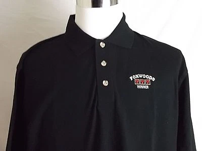 Mens (L) FOXWOODS CASINO Embroidered Shortsleeve Black Polo Shirt - Image 1 of 4