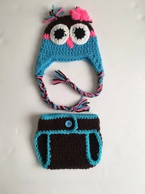 Crochet Newborn Owl Outfit, Handmade Baby Photo Prop, newborn owl photography - Image 1 of 4