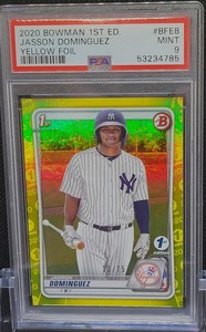2020 Bowman 1st Edition Jasson Dominguez Yellow Foil /75 BFE-8 PSA