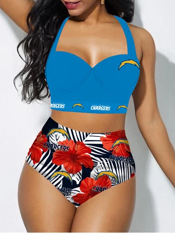 Los Angeles Chargers Bikini Set Halter Neck Swimsuit Tummy Control Bathing Suit Cover