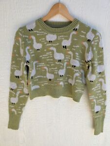 Cider Green Goose Cropped Novelty Artsy Cropped Crew Neck Sweater Size Medium 