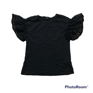 Allsaints Top Women's Small S Short Sleeve Boxy Eyelet Lace Sleeve Black - Picture 1 of 8