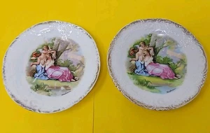 Two Vintage Victoria Austria Painted Plates Decorative Cherub/Lady Gold Trim - Picture 1 of 7