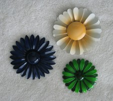 3 Vintage Flower Pins 1960's-70's