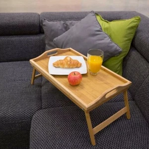 Bamboo Wooden Bed Lap Tray Over Bed Breakfast Laptop Tray Folding Legs Table - Picture 1 of 15