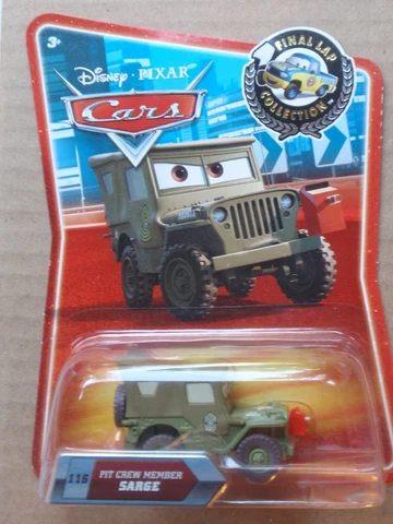 Disney Cars Final Lap #116 PIT CREW MEMBER SARGE Rare USA Logo Hood Variant Cover