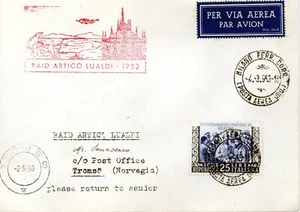 Raid Artico Lualdi (1953) su aer. affr. con Martiri di Belfiore (E), recante l'a - Picture 1 of 2