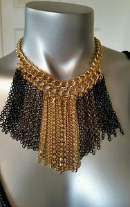 100% AUTHENTIC NWT BEBE CHAIN  COLLAR  NECKLACE BLACK AND GOLD WITH RHINESTONE  - Picture 1 of 7