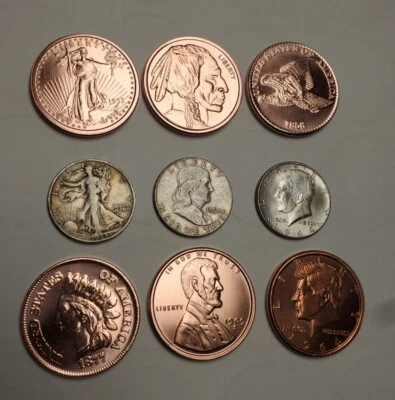 LOTE DE MONEDAS LINGOTES RARAS BU COBRE 1856 ÁGUILA VOLADORA 1877 CABEZA INDIA 1909-S VDB  Foto 1 de 4