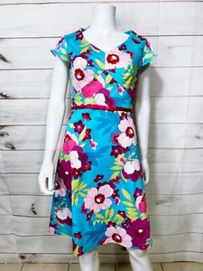 Sangria Womens Dress Size 10 Blue Floral V-Neck Short Sleeve Side Zip Lined - Picture 1 of 6