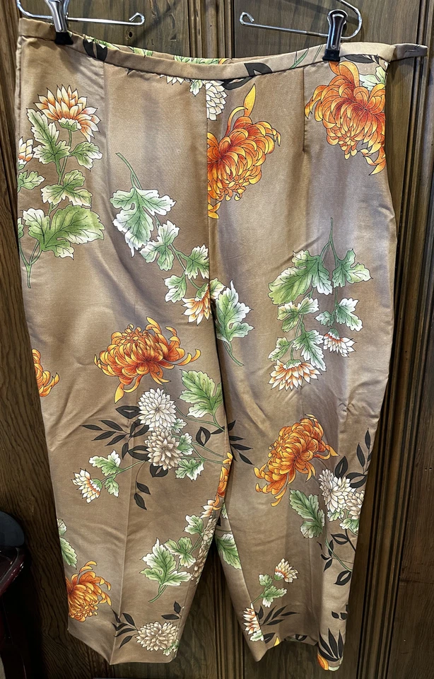 Pantalones para mujer Valerie by Stevens florales verdes naranjas flores 100 % seda talla XL Foto 1 de 4