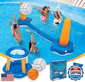 Pool Volleyball Set and Basketball Hoop - 125'' Larger Pool Volleyball Net fo - Picture 1 of 5