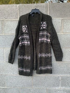 Torrid 1 Open Front Cardigan Olive Green Chunky Knit Nordic Print Plus Size 1X - Picture 1 of 11