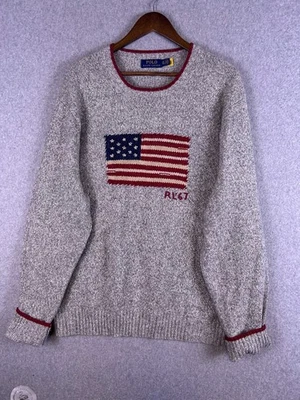 Suéter Ralph Lauren Para Hombre XXL Gris Lana Lino Seda Bandera Patriótica RL67 Informal Foto 1 de 4