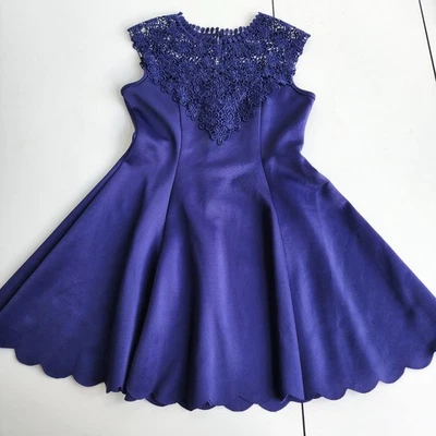 Rare Editions Girls' Navy Blue Stretch A-line Lace Drop Dress Sz 10 - Image 1 of 4