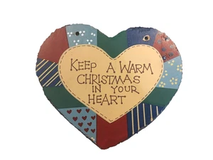 Vintage Christmas Slate Wall/ Door Hanging Plaque Made in Tawain 8" x 7" Heart - Picture 1 of 5