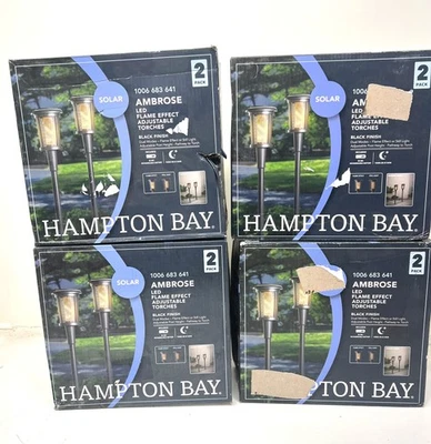LOTE DE 8 Hampton Bay Ambrose Solar Mate Negro Parpadeo Llama Antorcha Camino Luz Foto 1 de 2