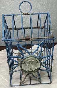 Vintage Metal Cage Votive Candleholder With Glass Sun Face  - Picture 1 of 3