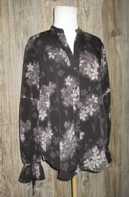 Blusa Ann Taylor Botón Frontal Negra Gris Floral Mujer Talla Pequeña Foto 1 de 4