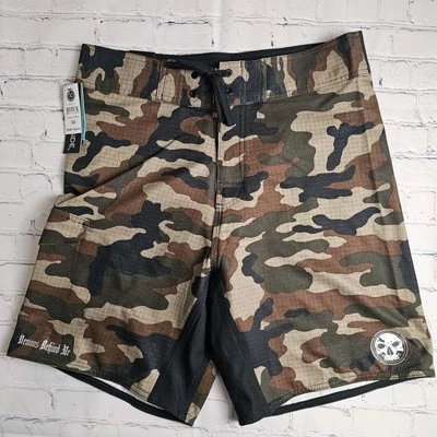 NUEVO Burnside Board Shorts Para Hombre Talla 32 Verde Camuflaje Rendimiento Natación Foto 1 de 4