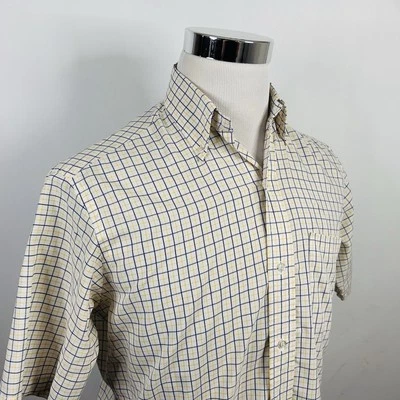 Camisa de vestir Brooks Brothers 14,5 manga corta amarillo azul a cuadros mezcla de algodón Foto 1 de 4