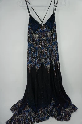 Free People Dress Womens Large Black Maxi Spaghetti Strap Button Front OB560658 - Image 1 of 3