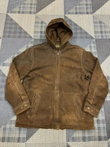 Vintage 90s Orvis Slightly Waxed Leather Hunting Jacket Fleece Lined Mens Size L - Picture 1 of 8