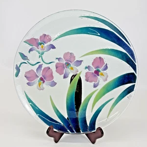 Fireglass Hawaii Fused Glass Plate Vintage 1995 Purple Flowers Waimea Valley - Picture 1 of 8
